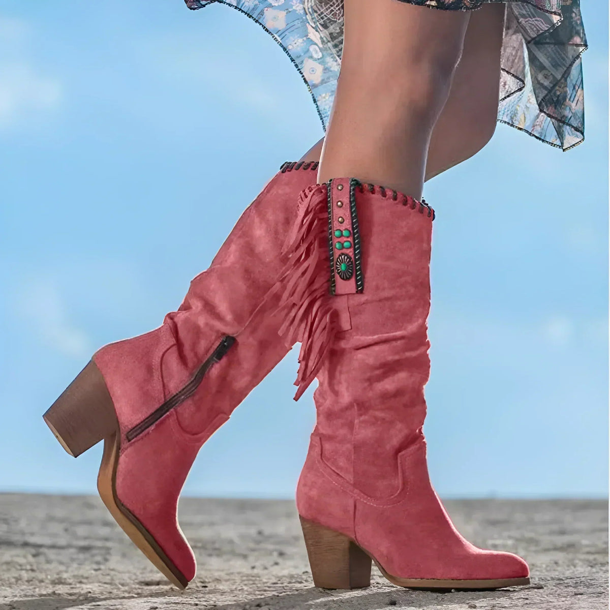 Women's Mid Calf Heeled Fashion Boots for Daily Use Warm Pink
