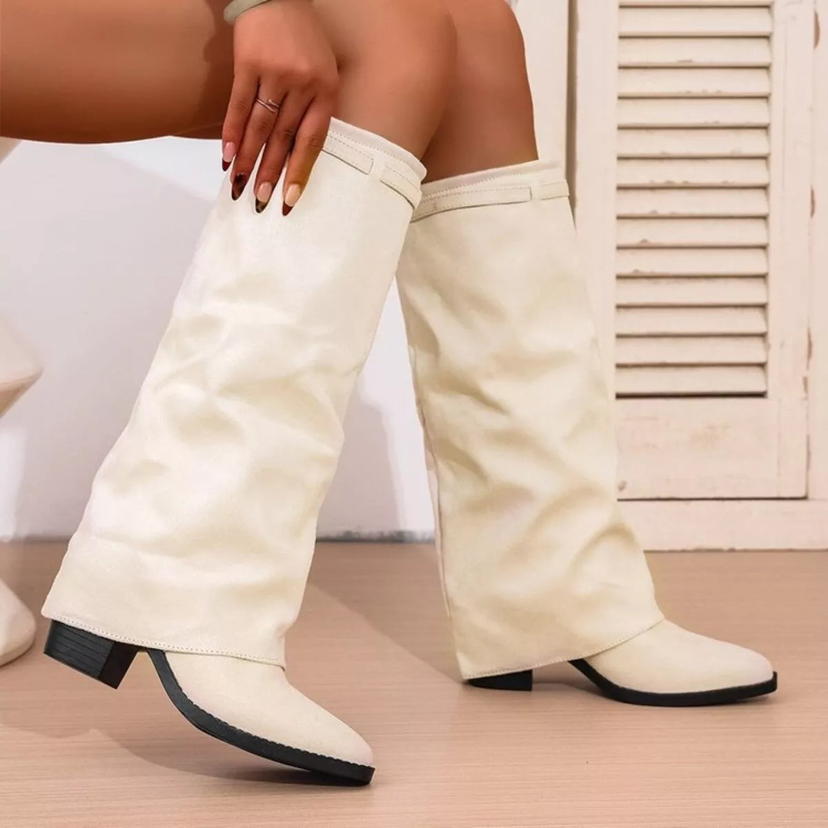 Women's Mid Calf Slouch Block Heel Fashion Boots for Daily Use