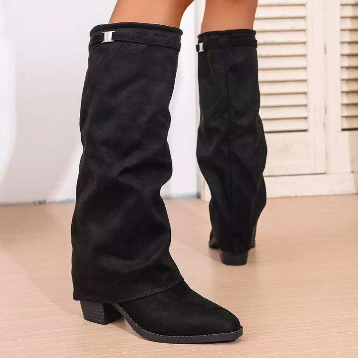 Women's Mid Calf Slouch Block Heel Fashion Boots for Daily Use