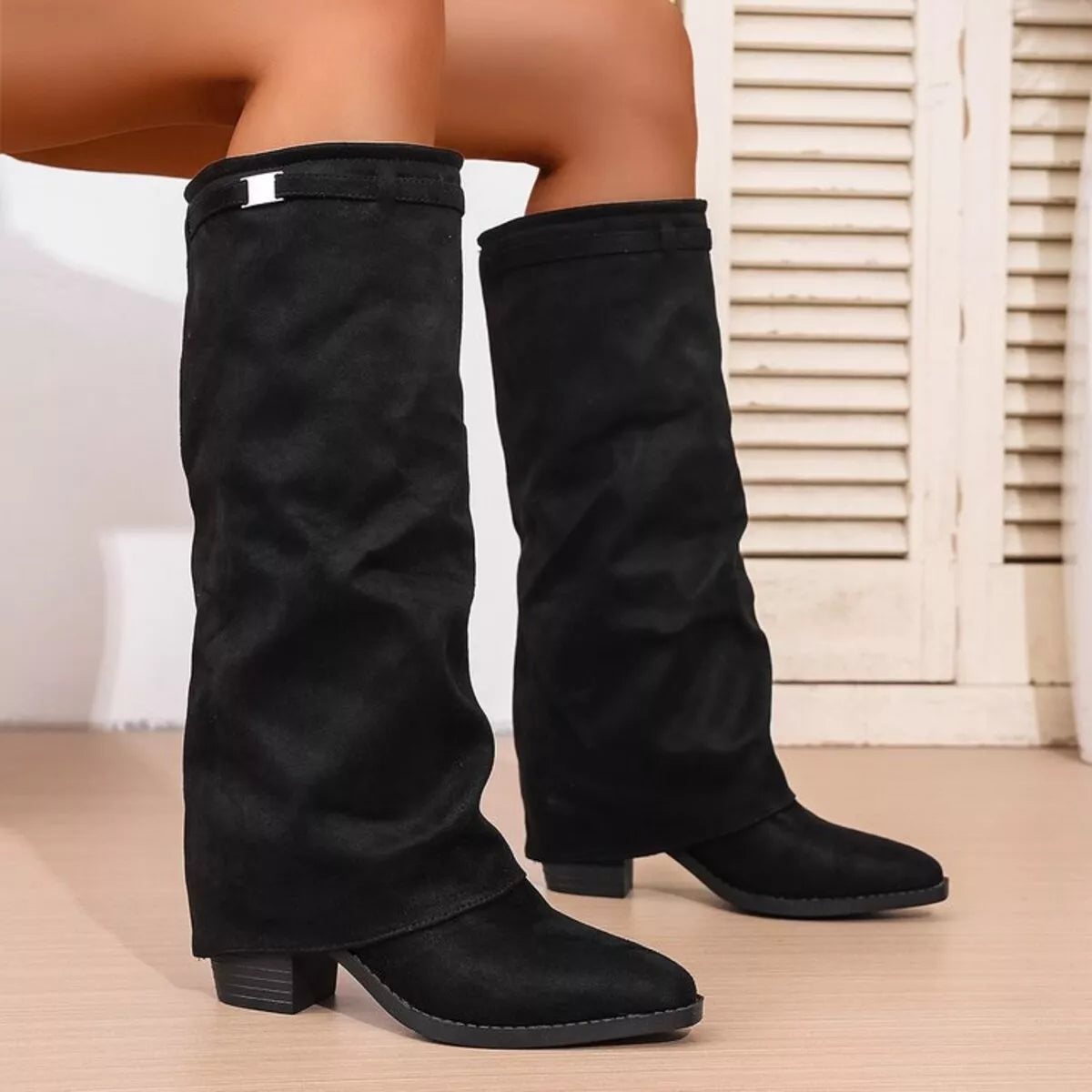 Women's Mid Calf Slouch Block Heel Fashion Boots for Daily Use
