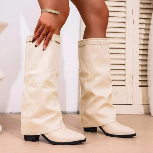 Women's Mid Calf Slouch Block Heel Fashion Boots for Daily Use
