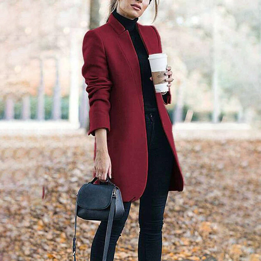 Women's Open Front Long Coat for Fall and Winter Everyday Wear Red