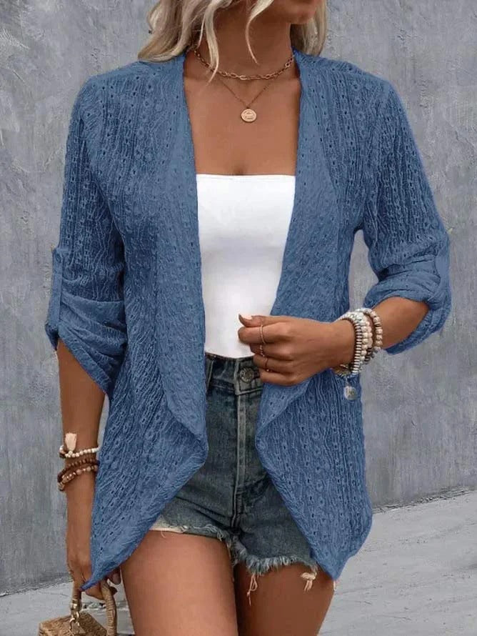 Women's Open Front Long Sleeve Cardigan for Daily Use Warm Blue