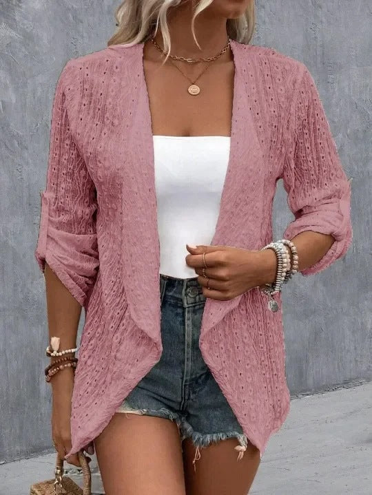 Women's Open Front Long Sleeve Cardigan for Daily Use Warm Pink