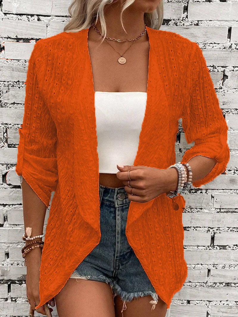 Women's Open Front Long Sleeve Cardigan for Daily Use Warm Orange