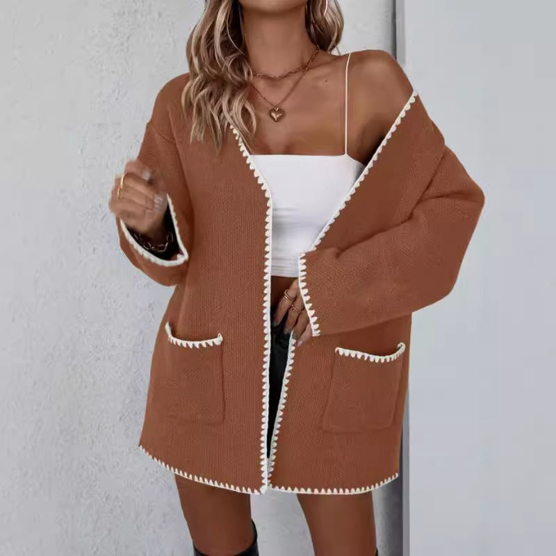 Women's Open Front Relaxed Fit Cardigan for Daily Use Warm Caramel