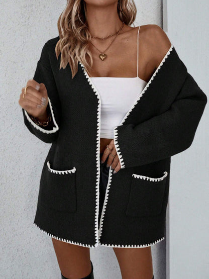 Women's Open Front Relaxed Fit Cardigan for Daily Use Warm Black