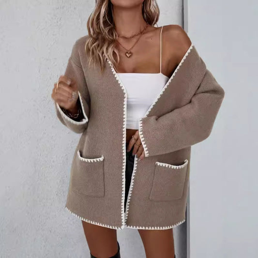 Women's Open Front Relaxed Fit Cardigan for Daily Use Warm Camel