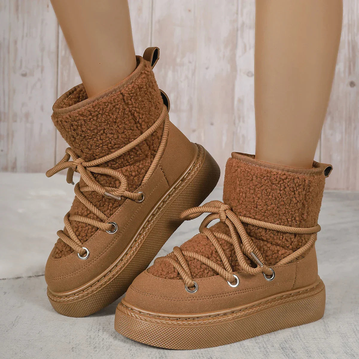 Women's Orthopedic Lace-Up Ankle Boots for Daily Use Warm Camel