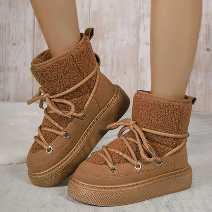 Women's Orthopedic Lace-Up Ankle Boots for Daily Use Warm Camel