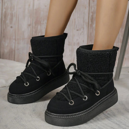 Women's Orthopedic Lace-Up Ankle Boots for Daily Use Warm Black
