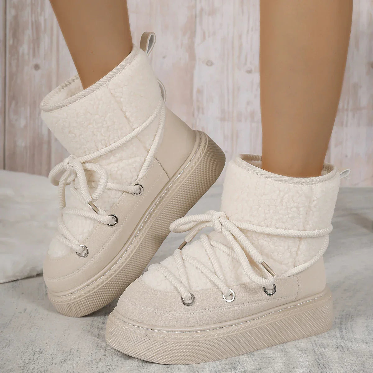 Women's Orthopedic Lace-Up Ankle Boots for Daily Use Warm Beige