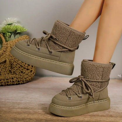 Women's Orthopedic Lace-Up Ankle Boots for Daily Use Warm Green