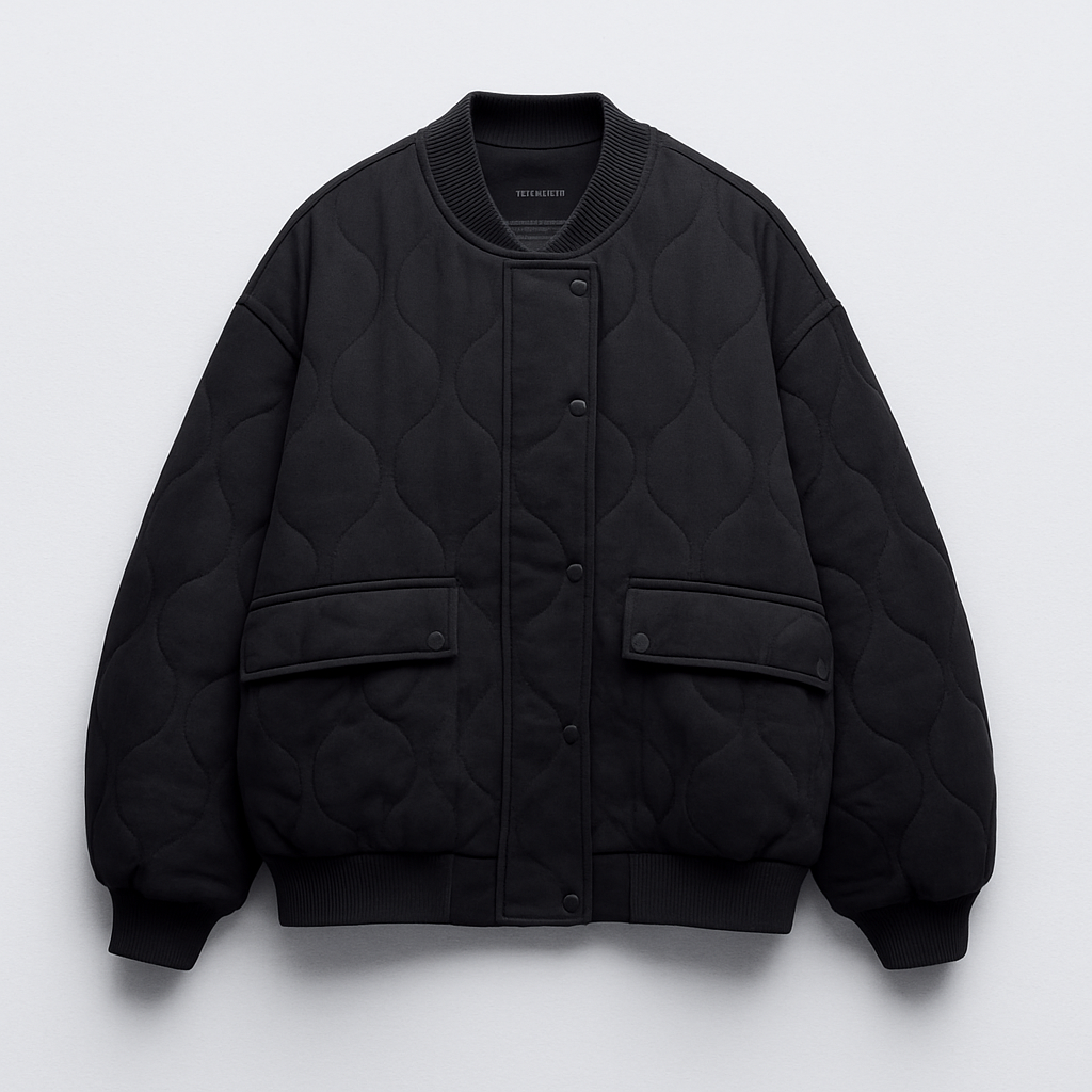 Women's Oversized Bomber Jacket for Fall and Winter Everyday Wear Black
