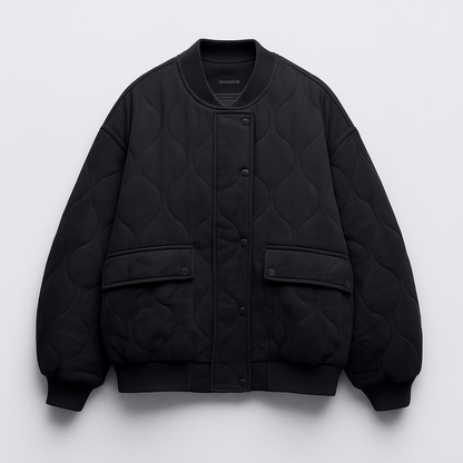 Women's Oversized Bomber Jacket for Fall and Winter Everyday Wear Black