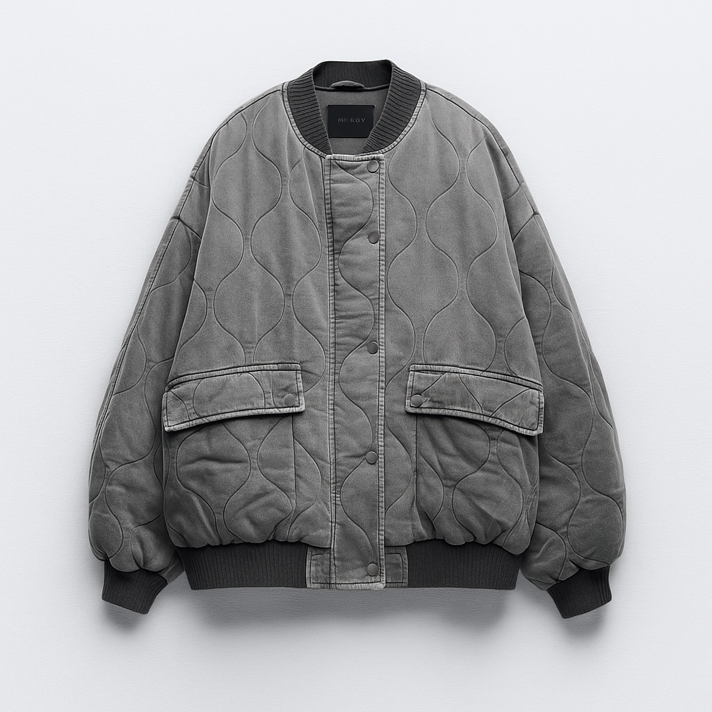 Women's Oversized Bomber Jacket for Fall and Winter Everyday Wear Gray