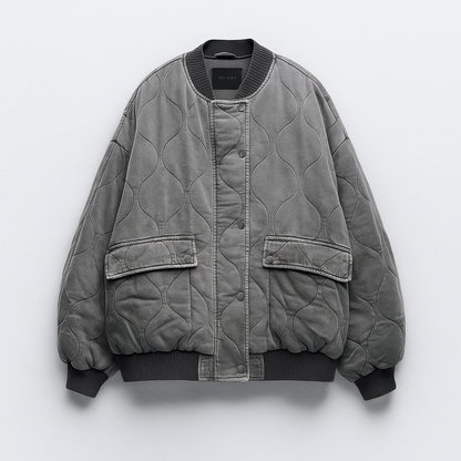 Women's Oversized Bomber Jacket for Fall and Winter Everyday Wear Gray