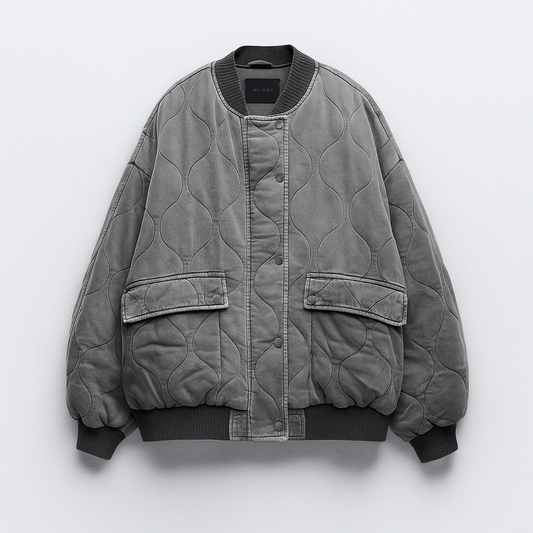 Women's Oversized Bomber Jacket for Fall and Winter Everyday Wear Gray