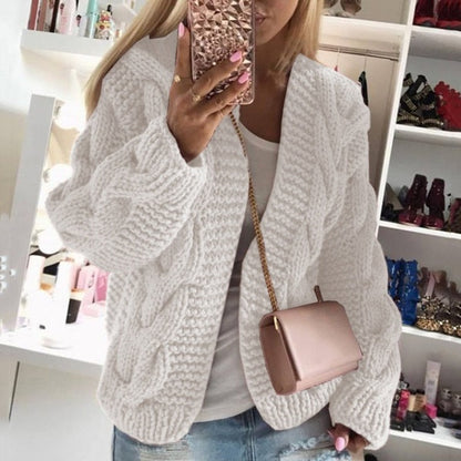 Women's Multi-Color Oversized Cable Knit Cardigan for Daily Use Warm White