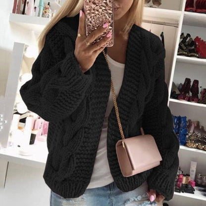 Women's Multi-Color Oversized Cable Knit Cardigan for Daily Use Warm Black