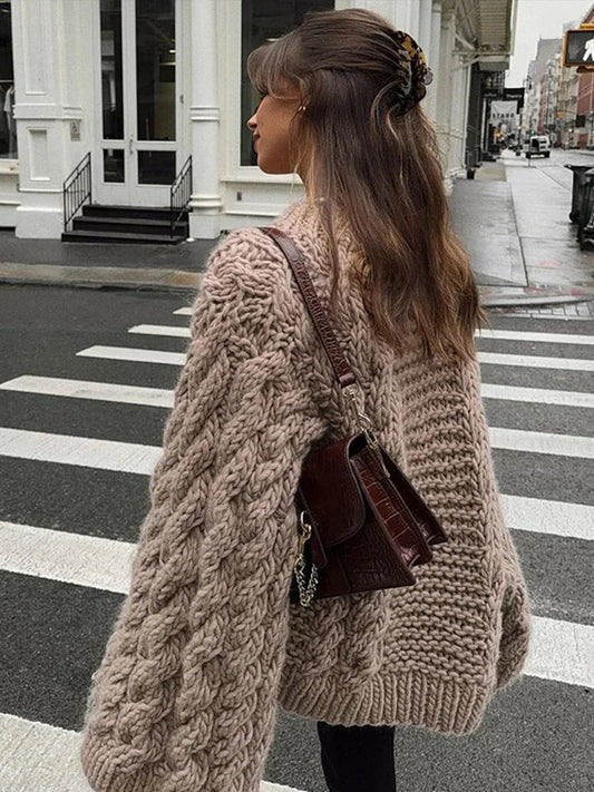 Women's Multi-Color Oversized Cable Knit Sweater for Fall and Winter