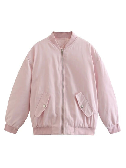 Women's Oversized Casual Bomber Jacket for Daily Use Warm Pink