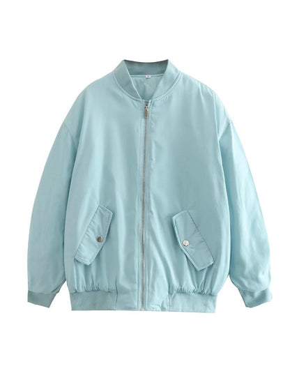 Women's Oversized Casual Bomber Jacket for Daily Use Warm Sky Blue