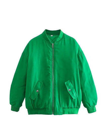 Women's Oversized Casual Bomber Jacket for Daily Use Warm Green