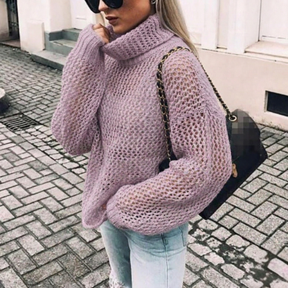 Women's Oversized Chunky Knit Turtleneck Sweater for Daily Use Purple