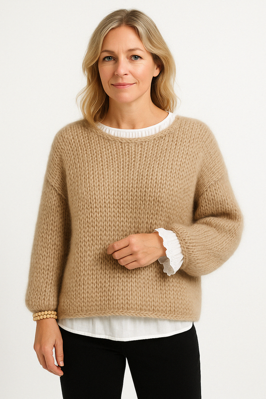 Women's Oversized Crew Neck Sweater for Fall and Winter Everyday Wear Khaki