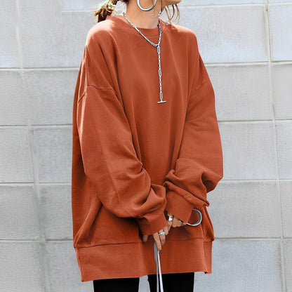 Women's Oversized Crewneck Pullover Sweater for Daily Use Orange