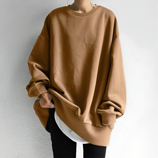 Women's Oversized Crewneck Pullover Sweater for Daily Use Brown