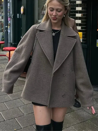 Women's Oversized Double-Breasted Winter Coat for Daily Use Brown