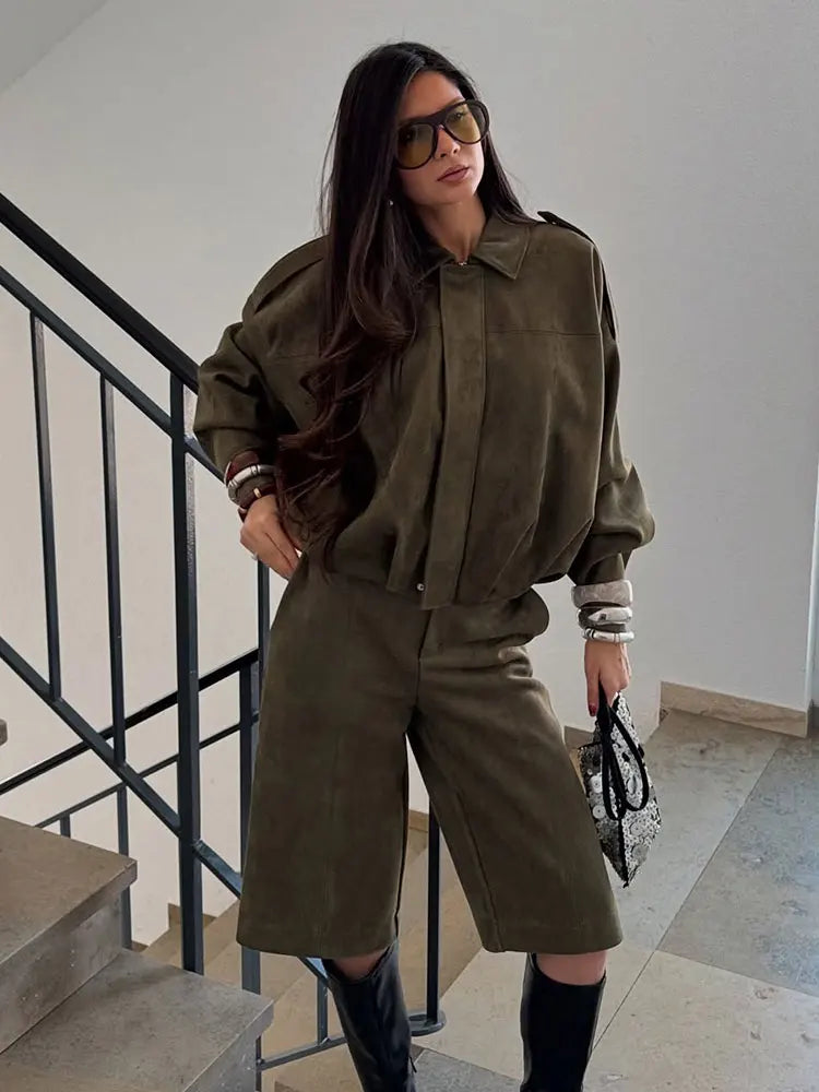 Women's Green Oversized Fashion Jacket for Fall and Winter