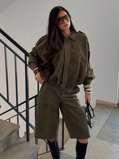 Women's Green Oversized Fashion Jacket for Fall and Winter