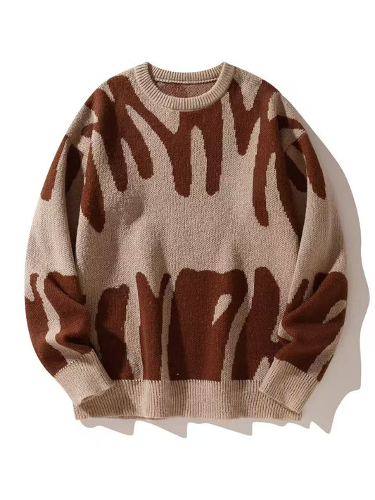 Women's Oversized Graphic Crew Neck Sweater for for Daily Use Khaki