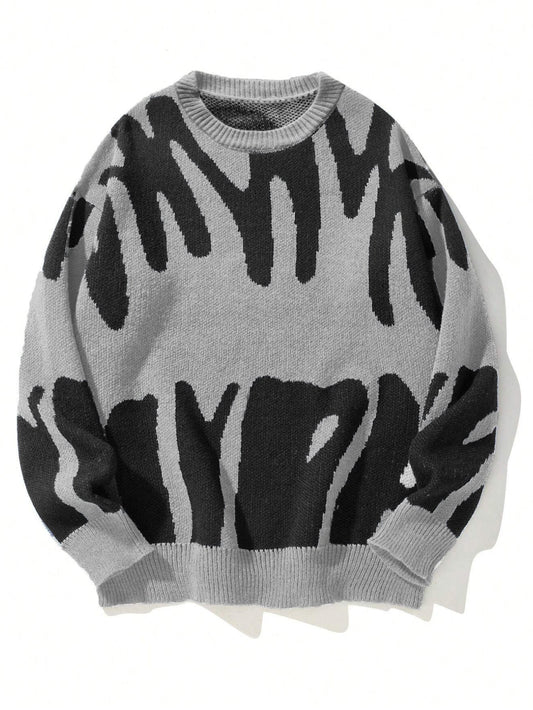 Women's Oversized Graphic Crew Neck Sweater for for Daily Use Black