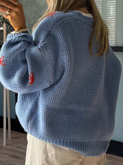 Women's Oversized Graphic Knit Sweater for Daily Use Warm