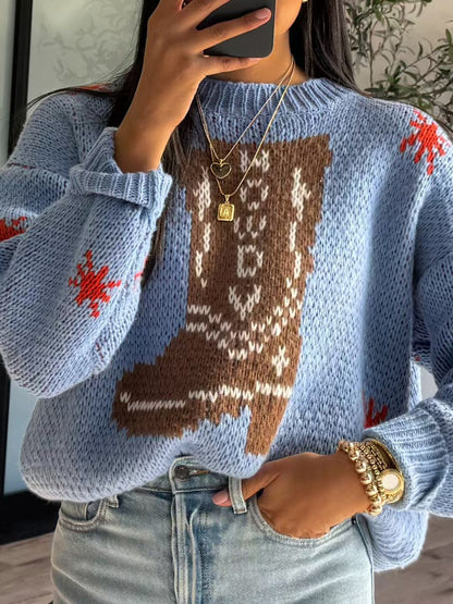 Women's Oversized Graphic Knit Sweater for Daily Use Warm