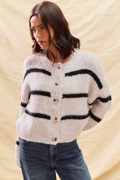 Women's White Oversized Knit Cardigan for Fall and Winter