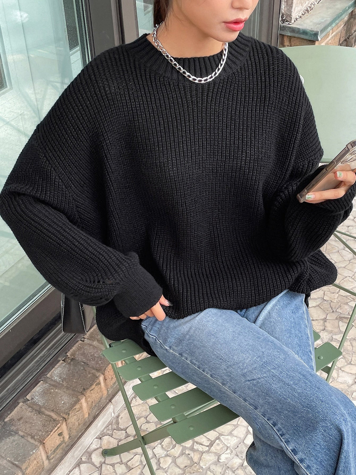 Women's Oversized Knit Sweater for Everyday Wear for Daily Use Black