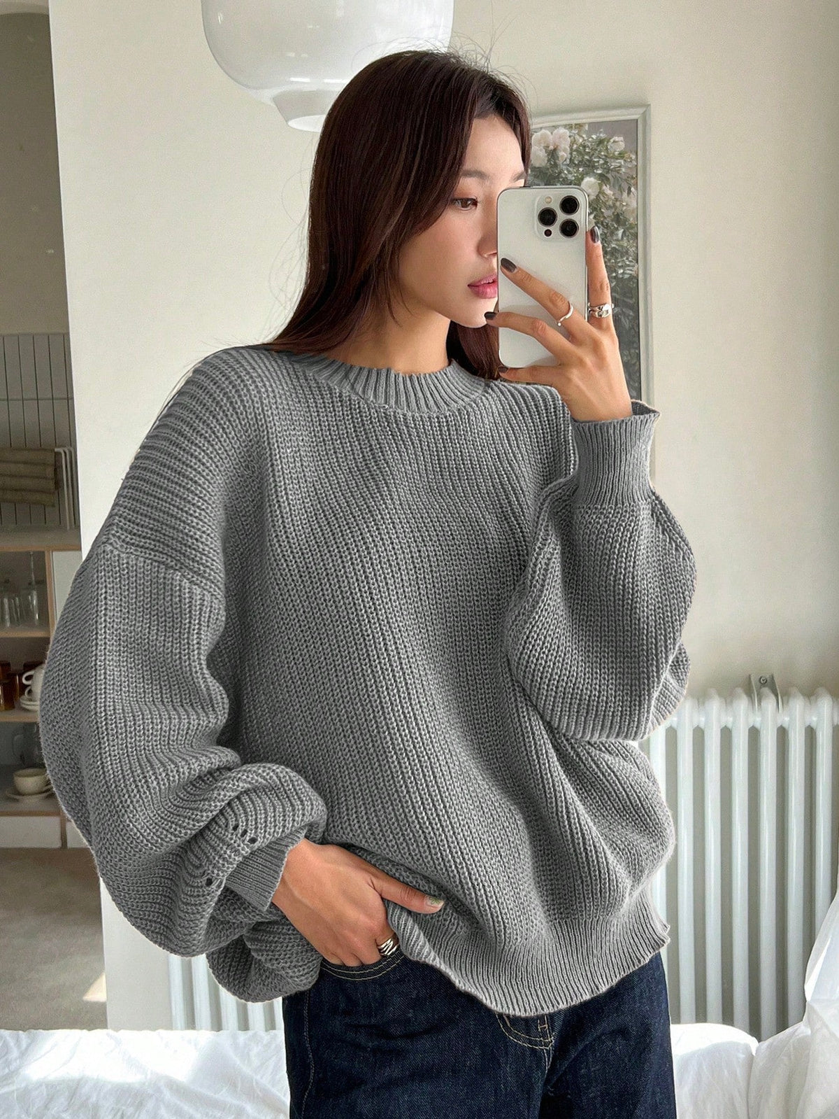 Women's Oversized Knit Sweater for Everyday Wear for Daily Use Grey