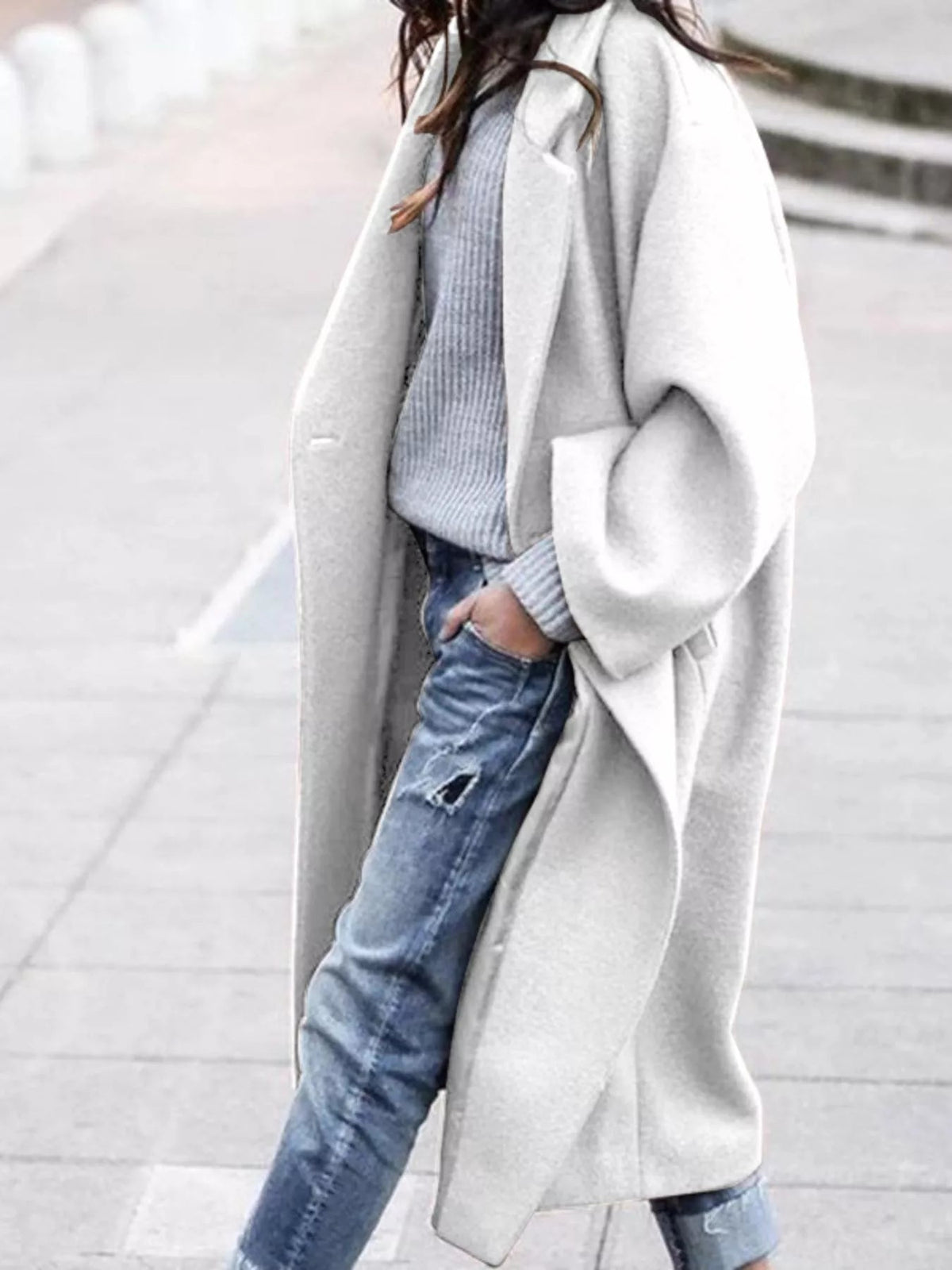 Women's Oversized Long Coat for Fall and Winter Everyday Wear White