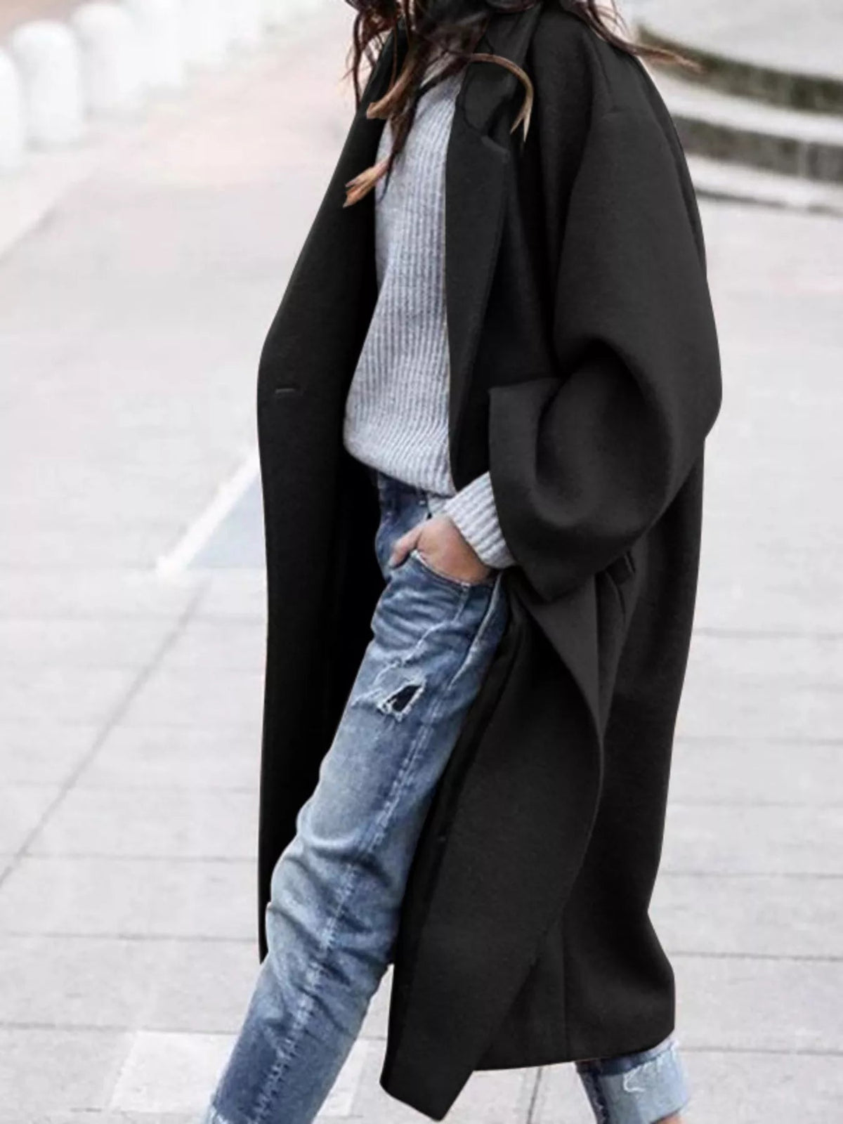 Women's Oversized Long Coat for Fall and Winter Everyday Wear Black