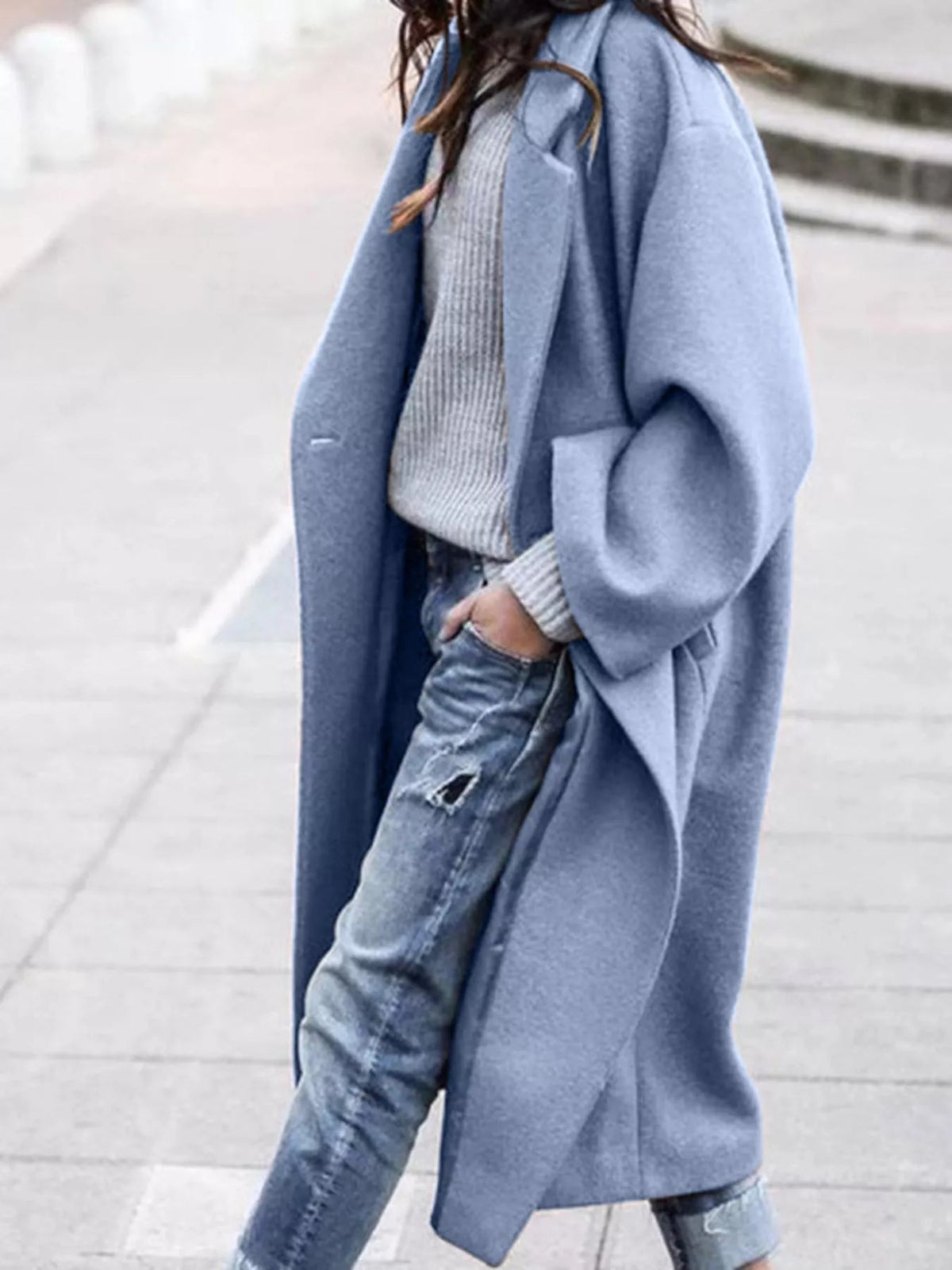Women's Oversized Long Coat for Fall and Winter Everyday Wear Blue