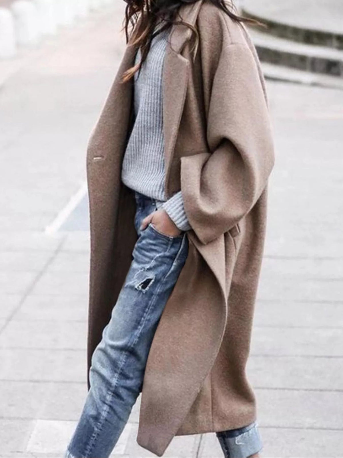 Women's Oversized Long Coat for Fall and Winter Everyday Wear Khaki