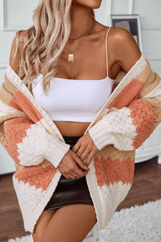 Women's Oversized Long Sleeve Striped Cardigan for Daily Use
