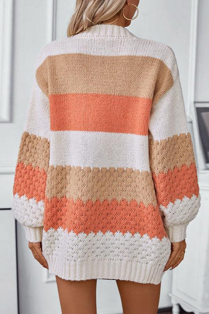Women's Oversized Long Sleeve Striped Cardigan for Daily Use