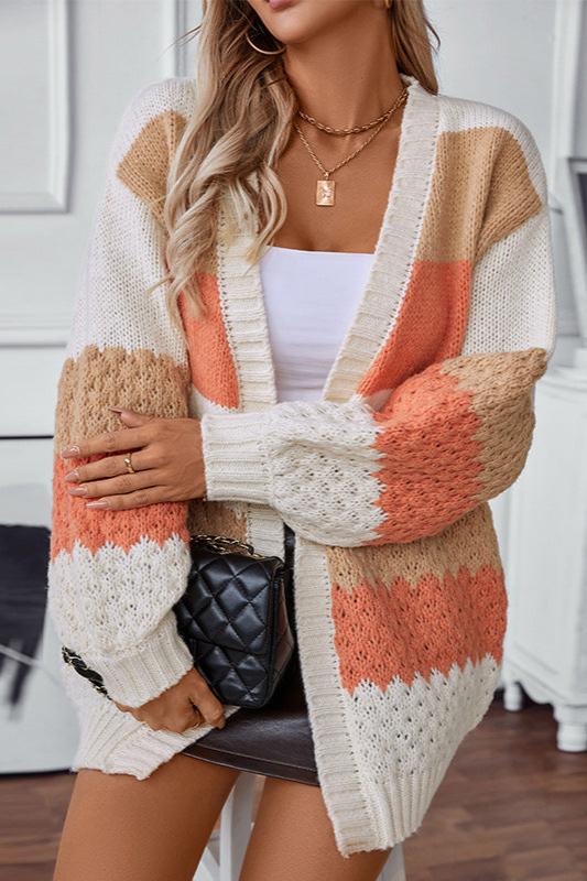Women's Oversized Long Sleeve Striped Cardigan for Daily Use
