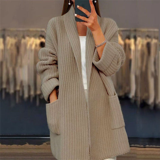 Women's Multi-Color Oversized Open Front Cardigan for Daily Use Warm Khaki